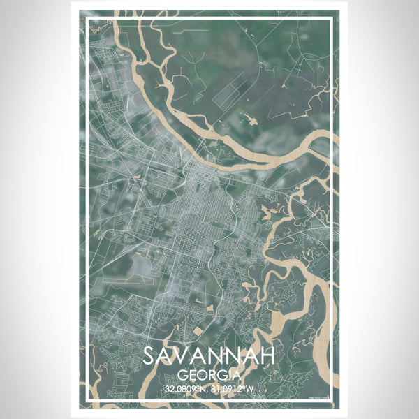 Savannah Georgia Map Print Portrait Orientation in Afternoon Style With Shaded Background