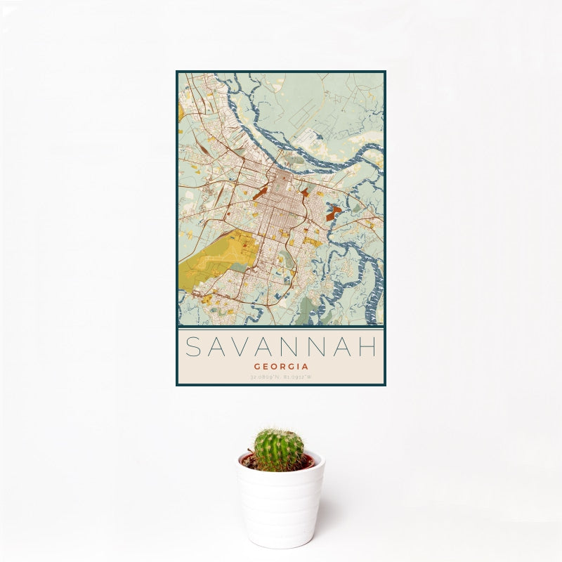 Savannah - Georgia Map Print in Woodblock