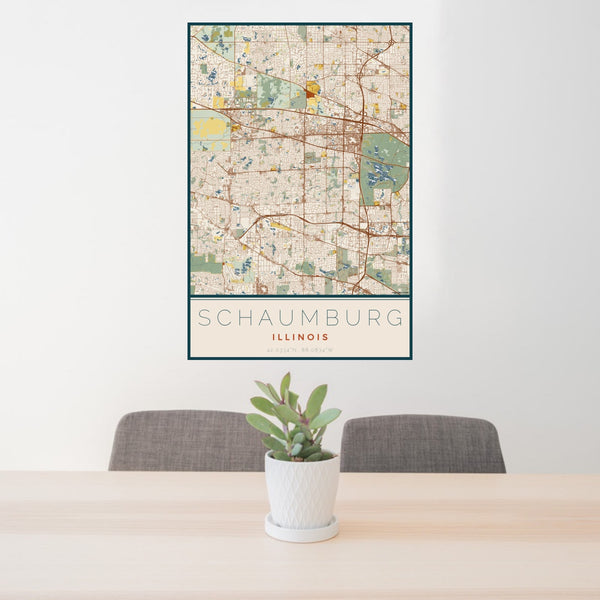 Schaumburg - Illinois Map Print in Woodblock