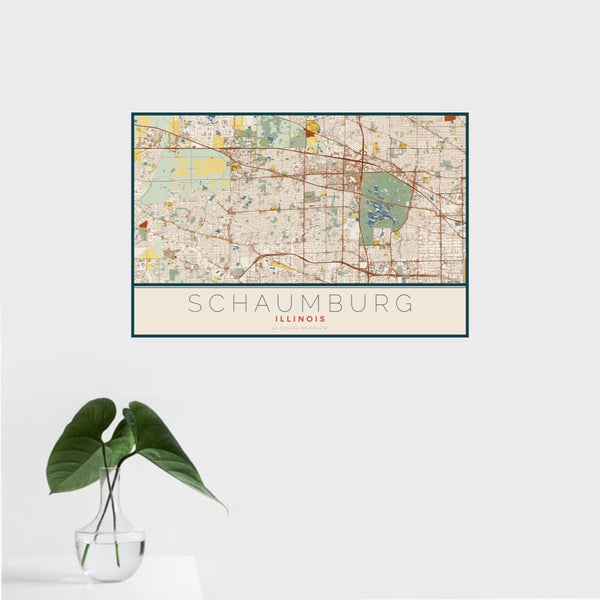 Schaumburg - Illinois Map Print in Woodblock