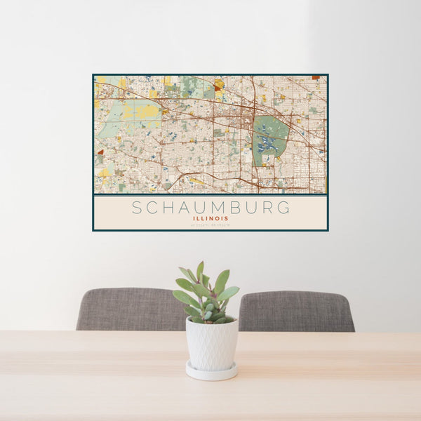 Schaumburg - Illinois Map Print in Woodblock