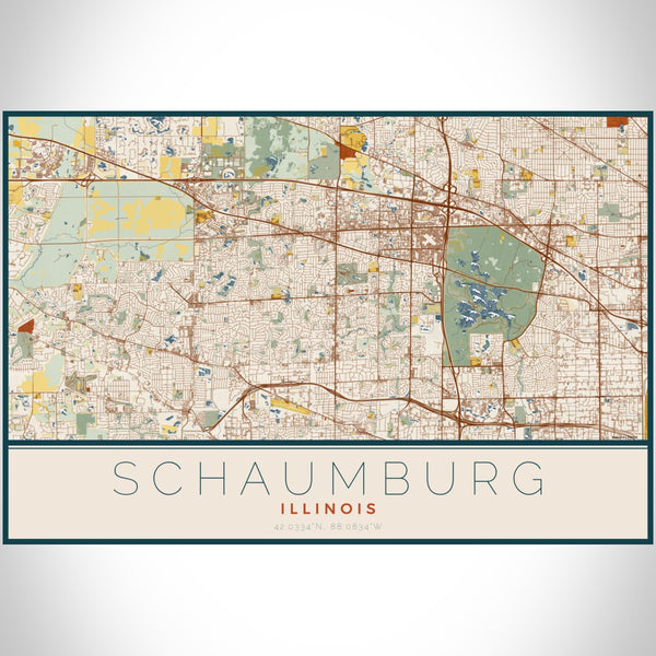Schaumburg - Illinois Map Print in Woodblock