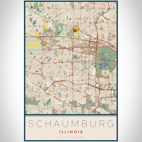 Schaumburg - Illinois Map Print in Woodblock