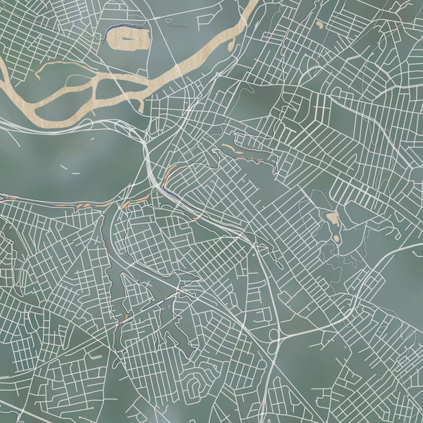 Schenectady New York Map Print in Afternoon Style Zoomed In Close Up Showing Details