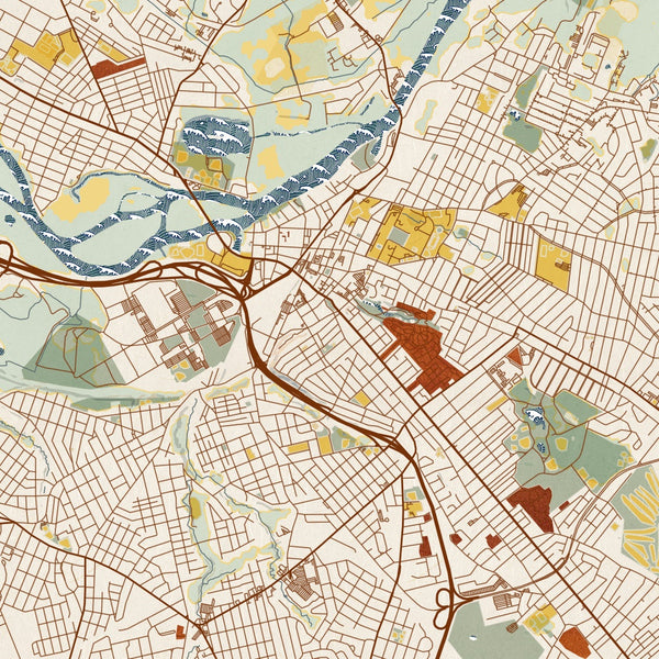 Schenectady - New York Map Print in Woodblock