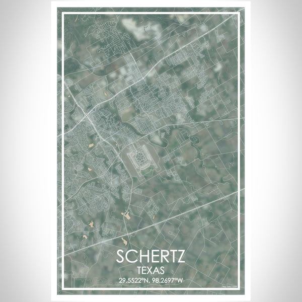 Schertz Texas Map Print Portrait Orientation in Afternoon Style With Shaded Background