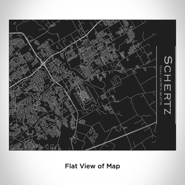 Rendered View of Schertz Texas Map Engraving on 20oz Stainless Steel Insulated Bottle with Bamboo Top in Black