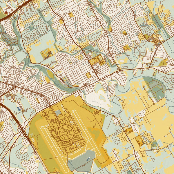 Schertz Texas Map Print in Woodblock Style Zoomed In Close Up Showing Details
