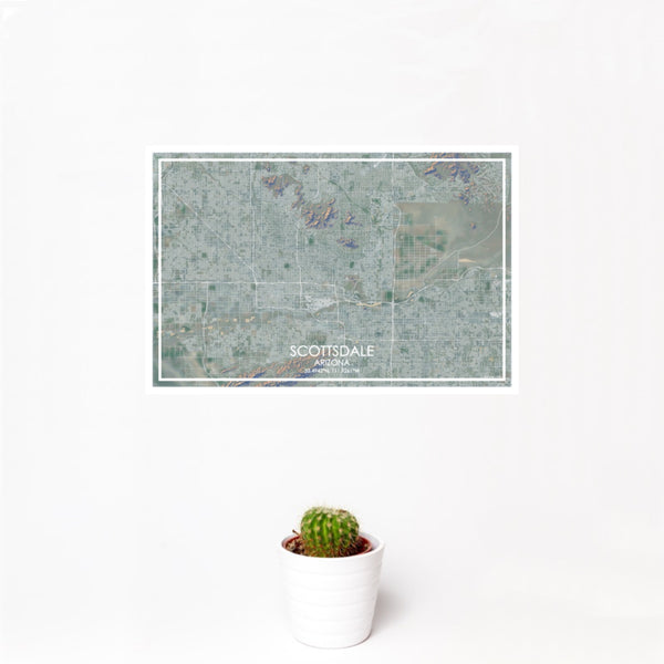12x18 Scottsdale Arizona Map Print Landscape Orientation in Afternoon Style With Small Cactus Plant in White Planter