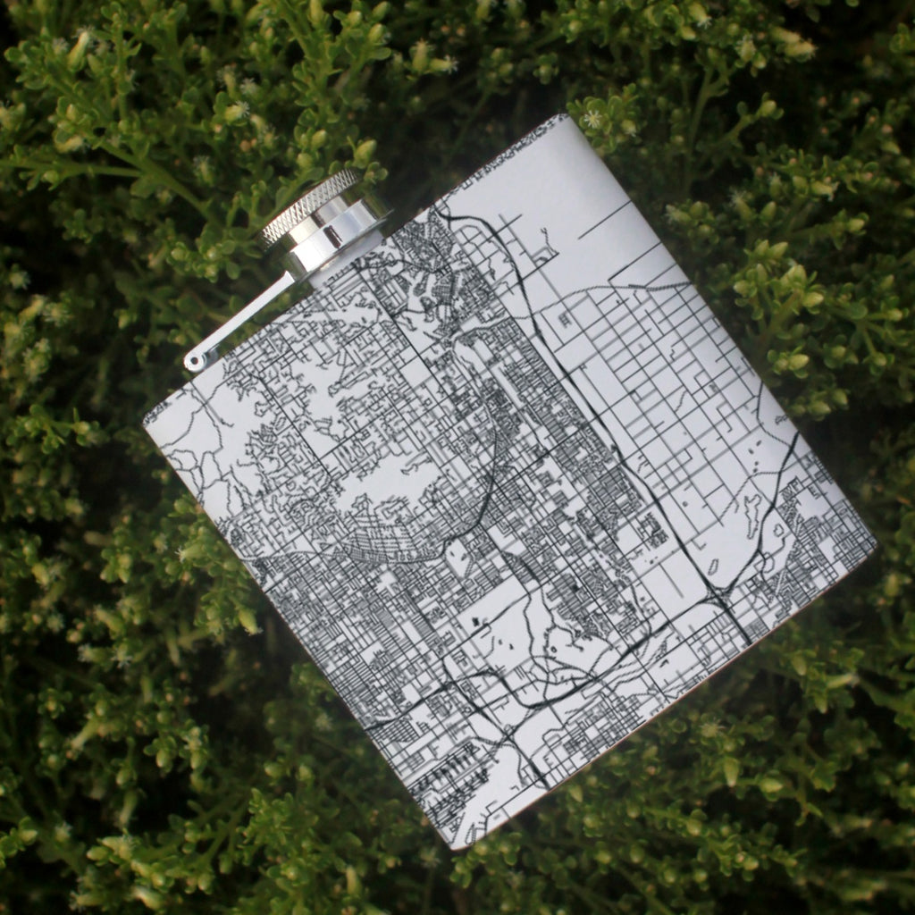 Scottsdale Arizona Custom Engraved City Map Inscription Coordinates on 6oz Stainless Steel Flask in White