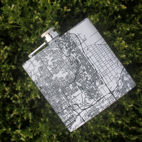 Scottsdale Arizona Custom Engraved City Map Inscription Coordinates on 6oz Stainless Steel Flask in White
