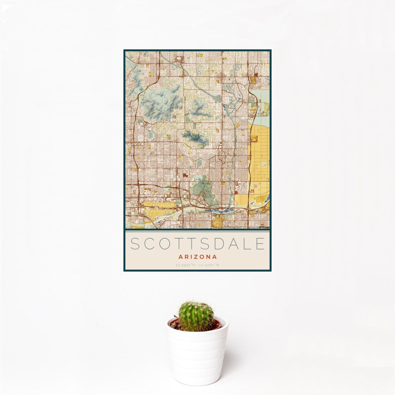 Scottsdale - Arizona Map Print in Woodblock