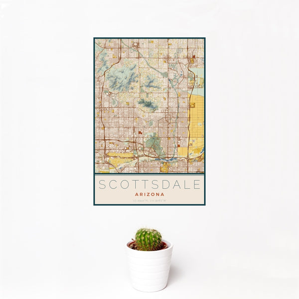 Scottsdale - Arizona Map Print in Woodblock