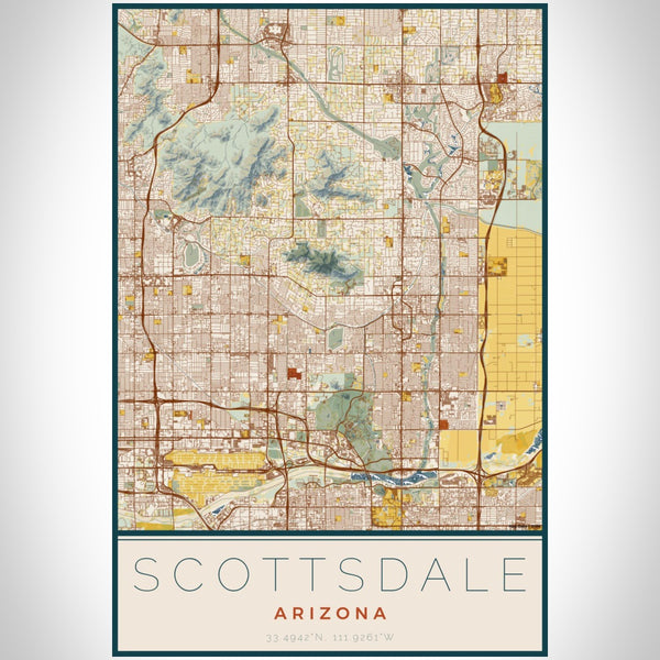 Scottsdale - Arizona Map Print in Woodblock