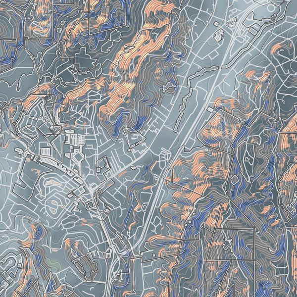 Scotts Valley California Map Print in Afternoon Style Zoomed In Close Up Showing Details