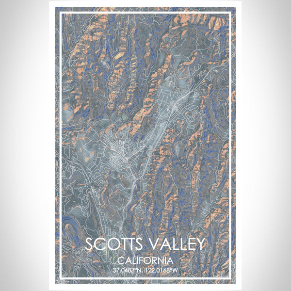 Scotts Valley California Map Print Portrait Orientation in Afternoon Style With Shaded Background