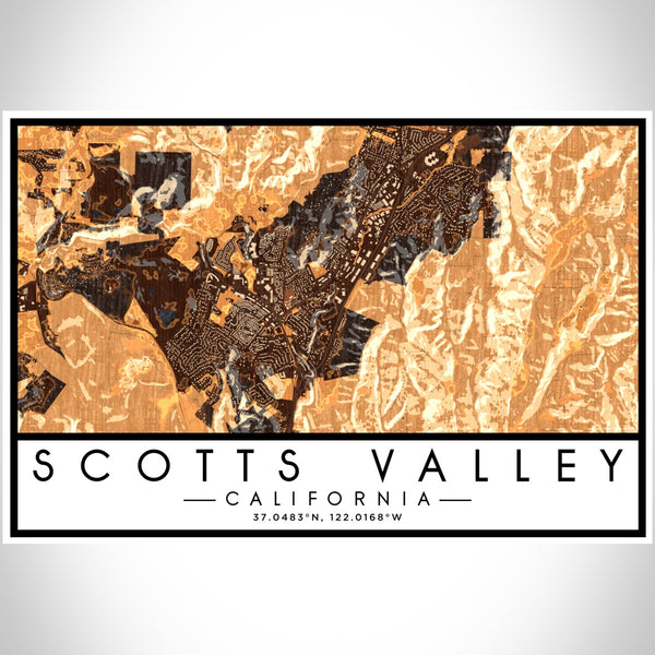 Scotts Valley California Map Print Landscape Orientation in Ember Style With Shaded Background