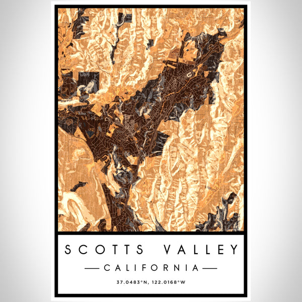 Scotts Valley California Map Print Portrait Orientation in Ember Style With Shaded Background