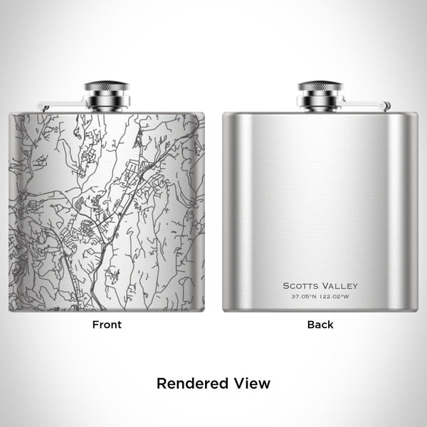 Rendered View of Scotts Valley California Map Engraving on 6oz Stainless Steel Flask