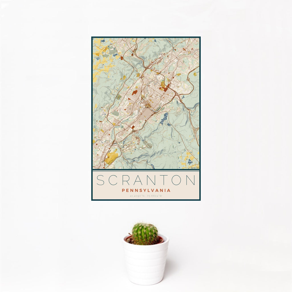 Scranton - Pennsylvania Map Print in Woodblock