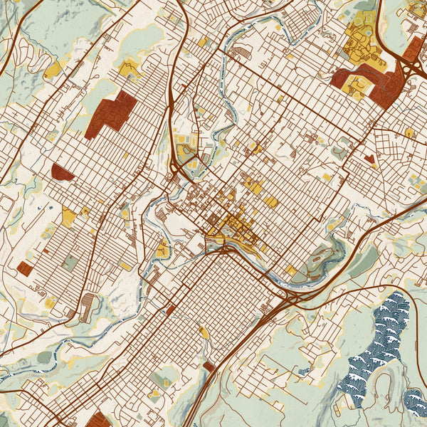 Scranton - Pennsylvania Map Print in Woodblock