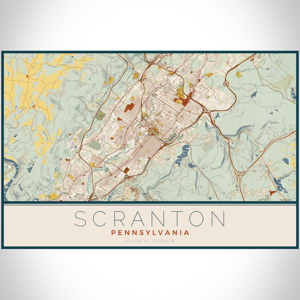 Scranton - Pennsylvania Map Print in Woodblock