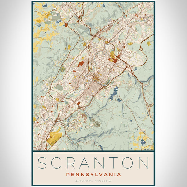 Scranton - Pennsylvania Map Print in Woodblock