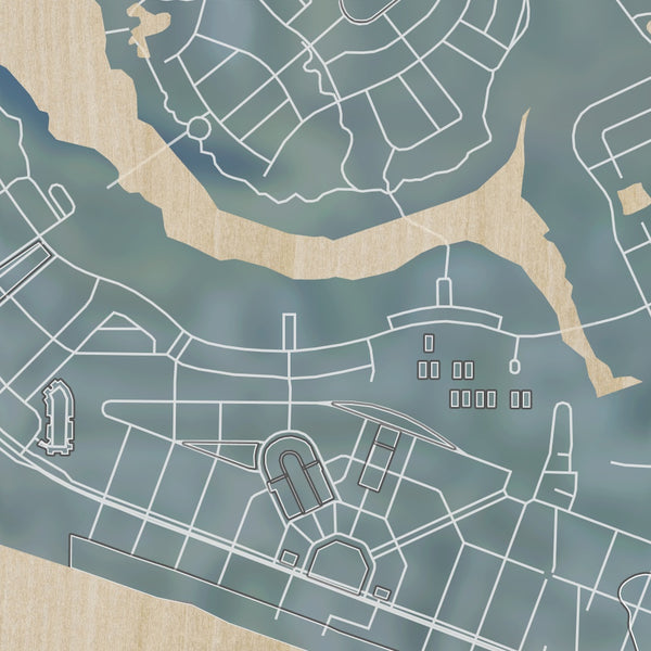 Seaside Florida Map Print in Afternoon Style Zoomed In Close Up Showing Details