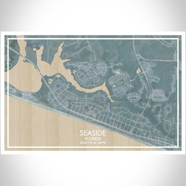 Seaside Florida Map Print Landscape Orientation in Afternoon Style With Shaded Background