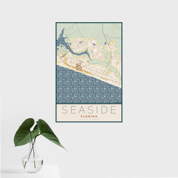 Seaside - Florida Map Print in Woodblock