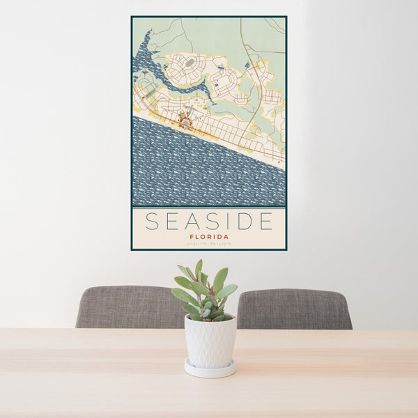 Seaside - Florida Map Print in Woodblock