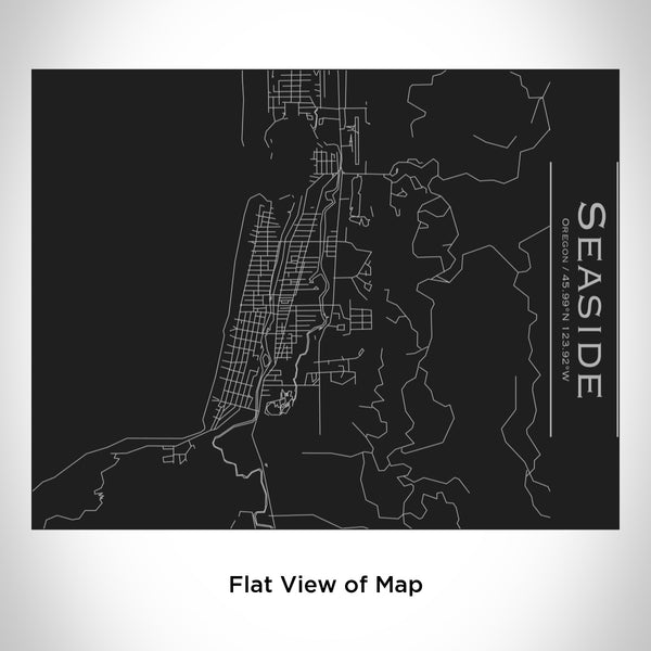 Rendered View of Seaside Oregon Map Engraving on 20oz Stainless Steel Insulated Bottle with Bamboo Top in Black