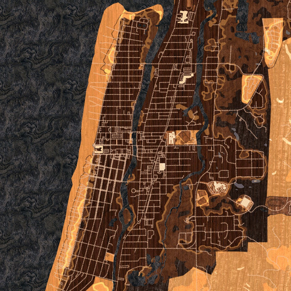 Seaside Oregon Map Print in Ember Style Zoomed In Close Up Showing Details