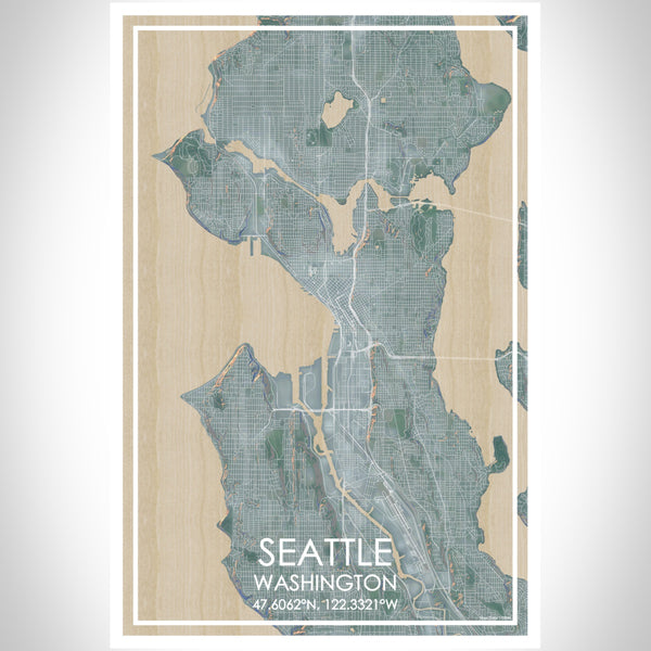 Seattle Washington Map Print Portrait Orientation in Afternoon Style With Shaded Background