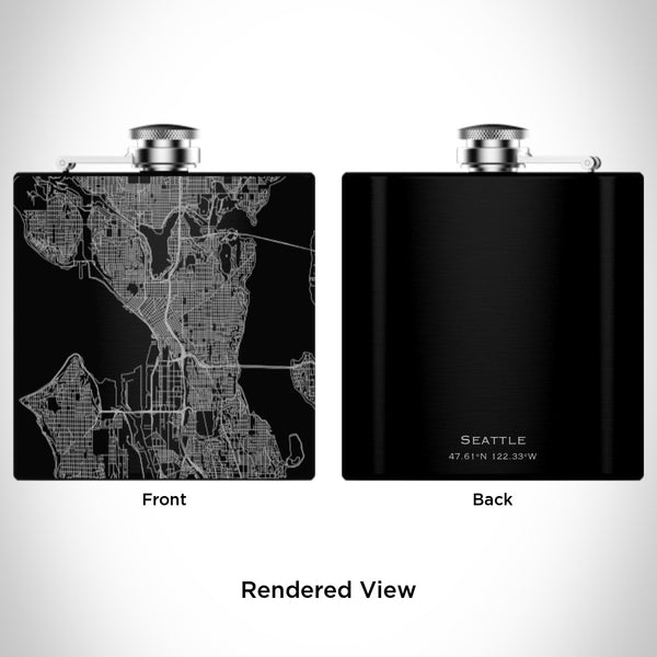 Seattle - Washington Map Hip Flask in Matte Black