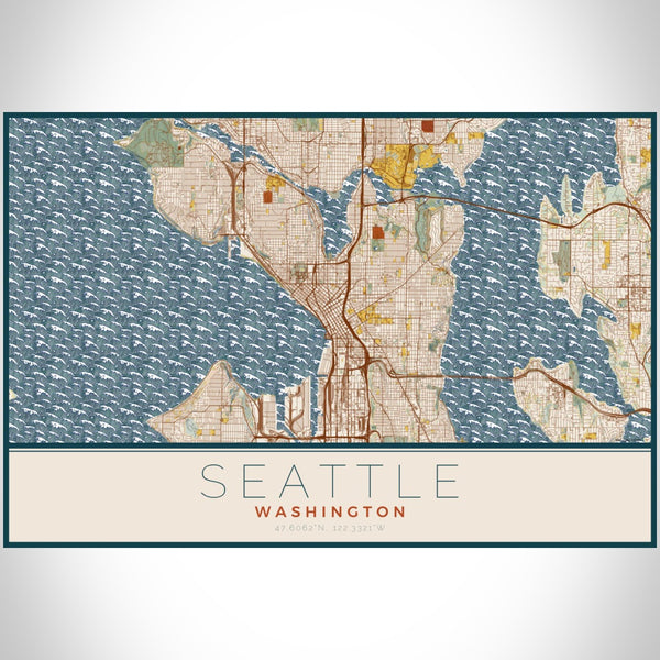 Seattle - Washington Map Print in Woodblock
