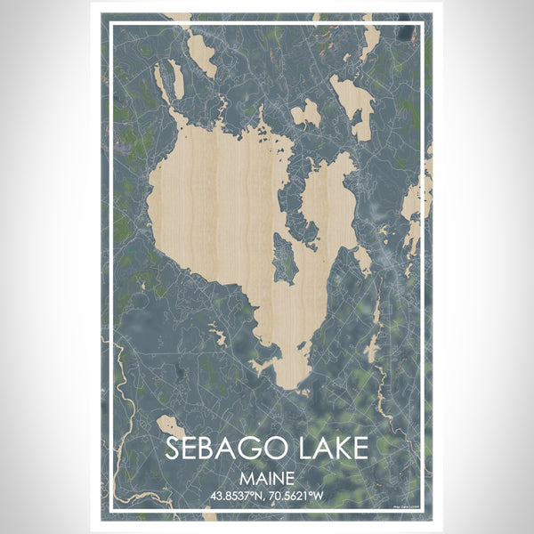 Sebago Lake Maine Map Print Portrait Orientation in Afternoon Style With Shaded Background