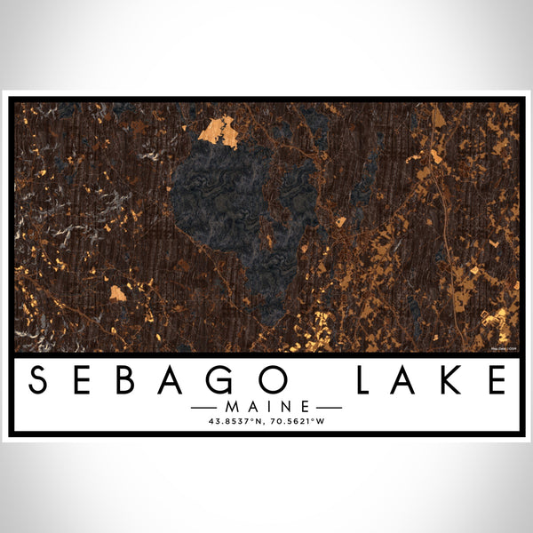 Sebago Lake Maine Map Print Landscape Orientation in Ember Style With Shaded Background