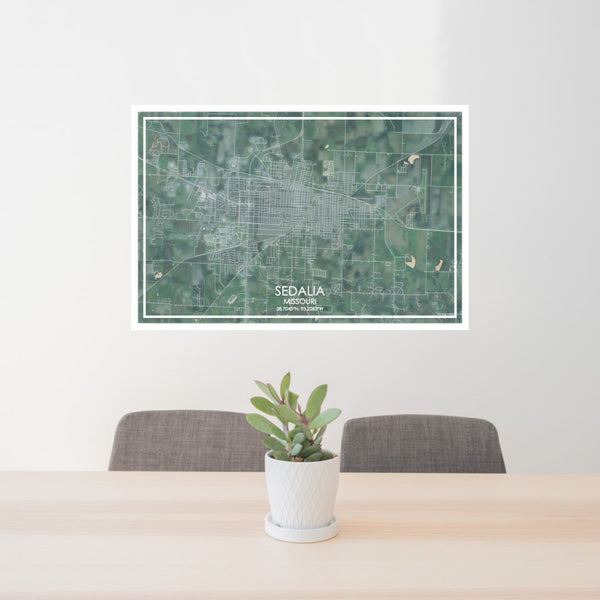 24x36 Sedalia Missouri Map Print Lanscape Orientation in Afternoon Style Behind 2 Chairs Table and Potted Plant