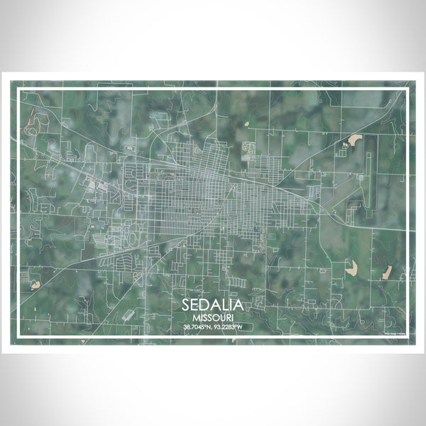 Sedalia Missouri Map Print Landscape Orientation in Afternoon Style With Shaded Background