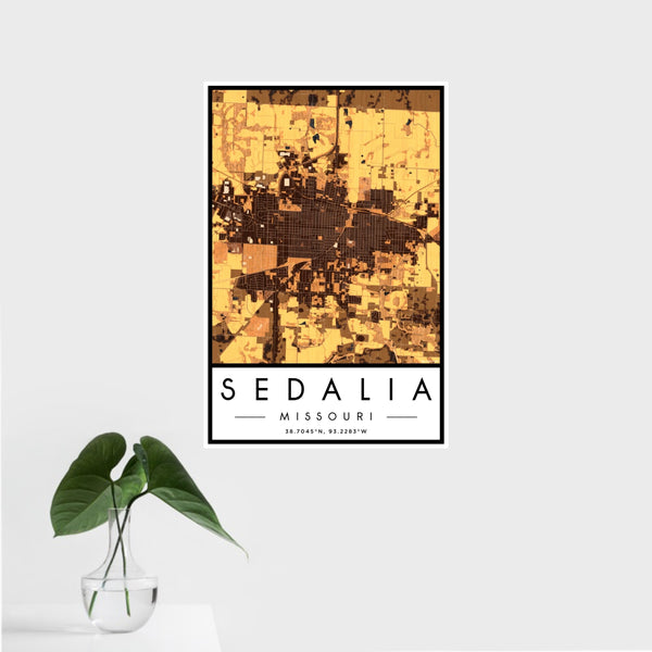 16x24 Sedalia Missouri Map Print Portrait Orientation in Ember Style With Tropical Plant Leaves in Water