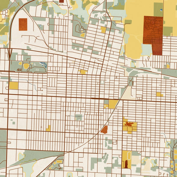 Sedalia Missouri Map Print in Woodblock Style Zoomed In Close Up Showing Details
