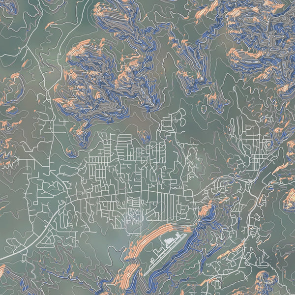 Sedona Arizona Map Print in Afternoon Style Zoomed In Close Up Showing Details