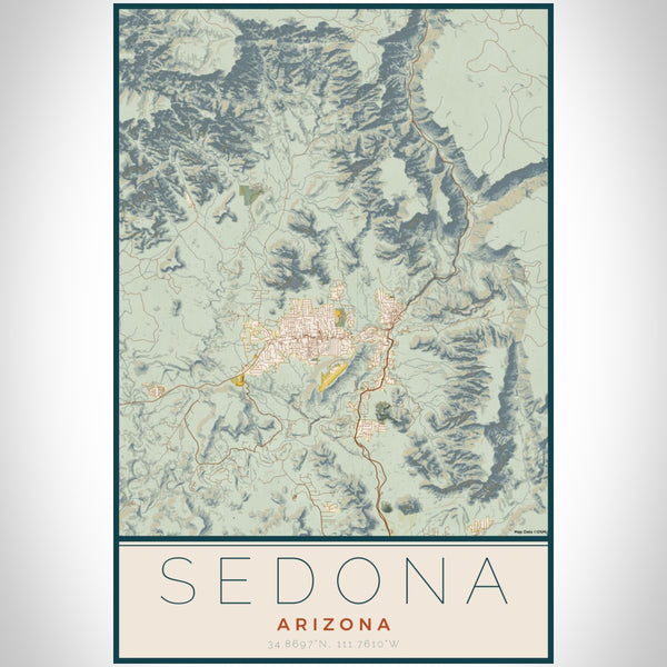 Sedona - Arizona Map Print in Woodblock