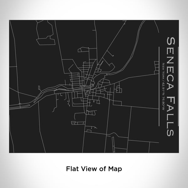 Rendered View of Seneca Falls New York Map Engraving on 20oz Stainless Steel Insulated Bottle with Bamboo Top in Black