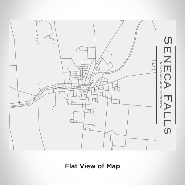 Rendered View of Seneca Falls New York Map Engraving on 20oz Stainless Steel Insulated Bottle with Bamboo Top in White