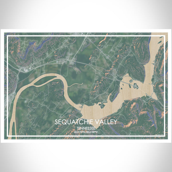 Sequatchie Valley Tennessee Map Print Landscape Orientation in Afternoon Style With Shaded Background