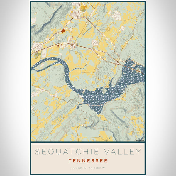 Sequatchie Valley Tennessee Map Print Portrait Orientation in Woodblock Style With Shaded Background