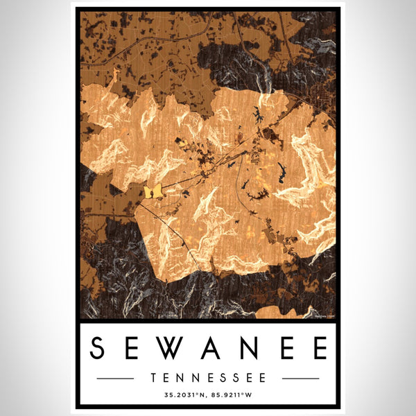 Sewanee - Tennessee Map Print in Ember