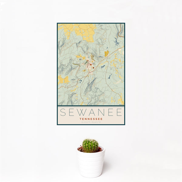 Sewanee - Tennessee Map Print in Woodblock